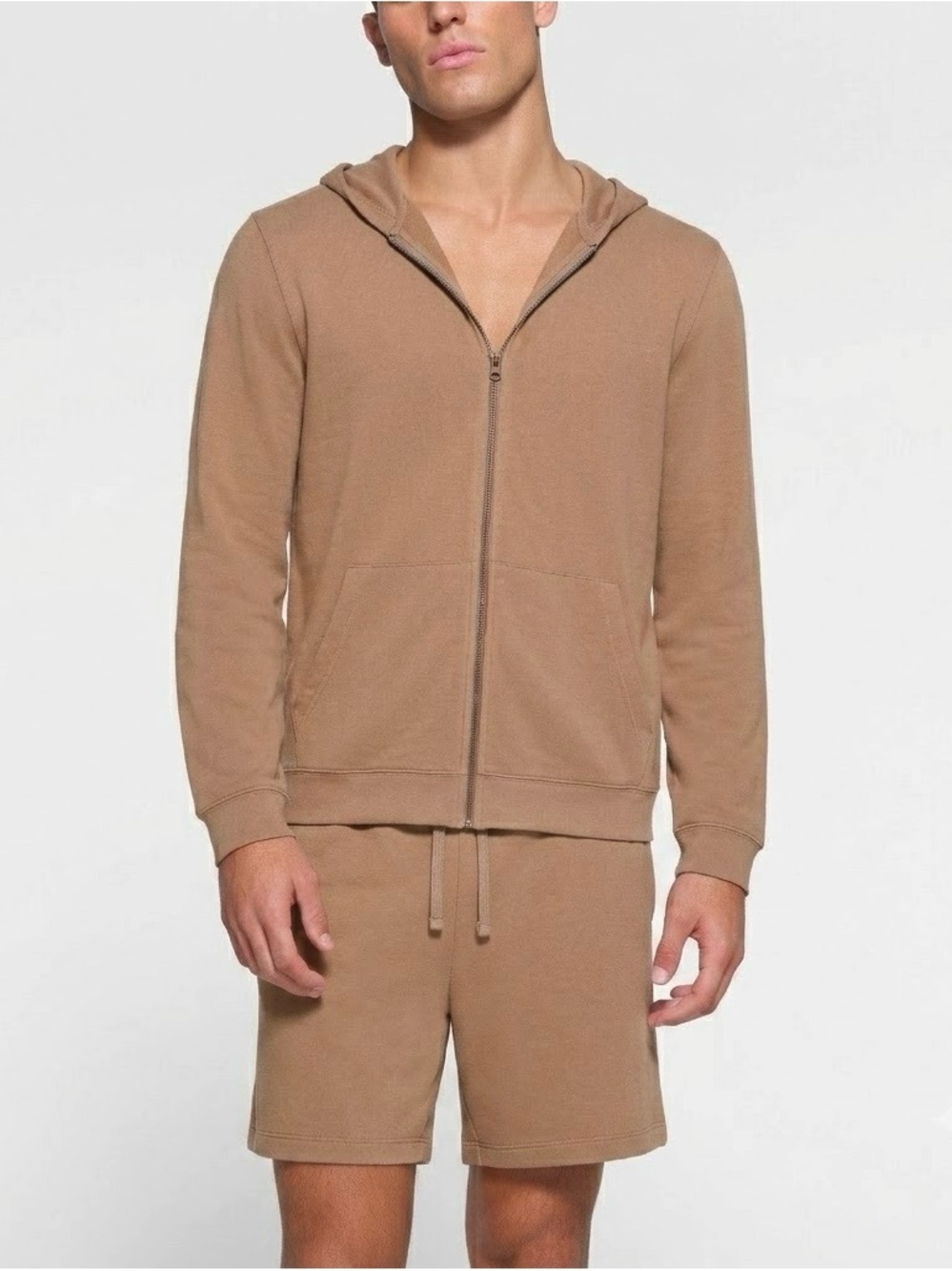Skims Jersey Lounge Full Zip Hoodie in Tan